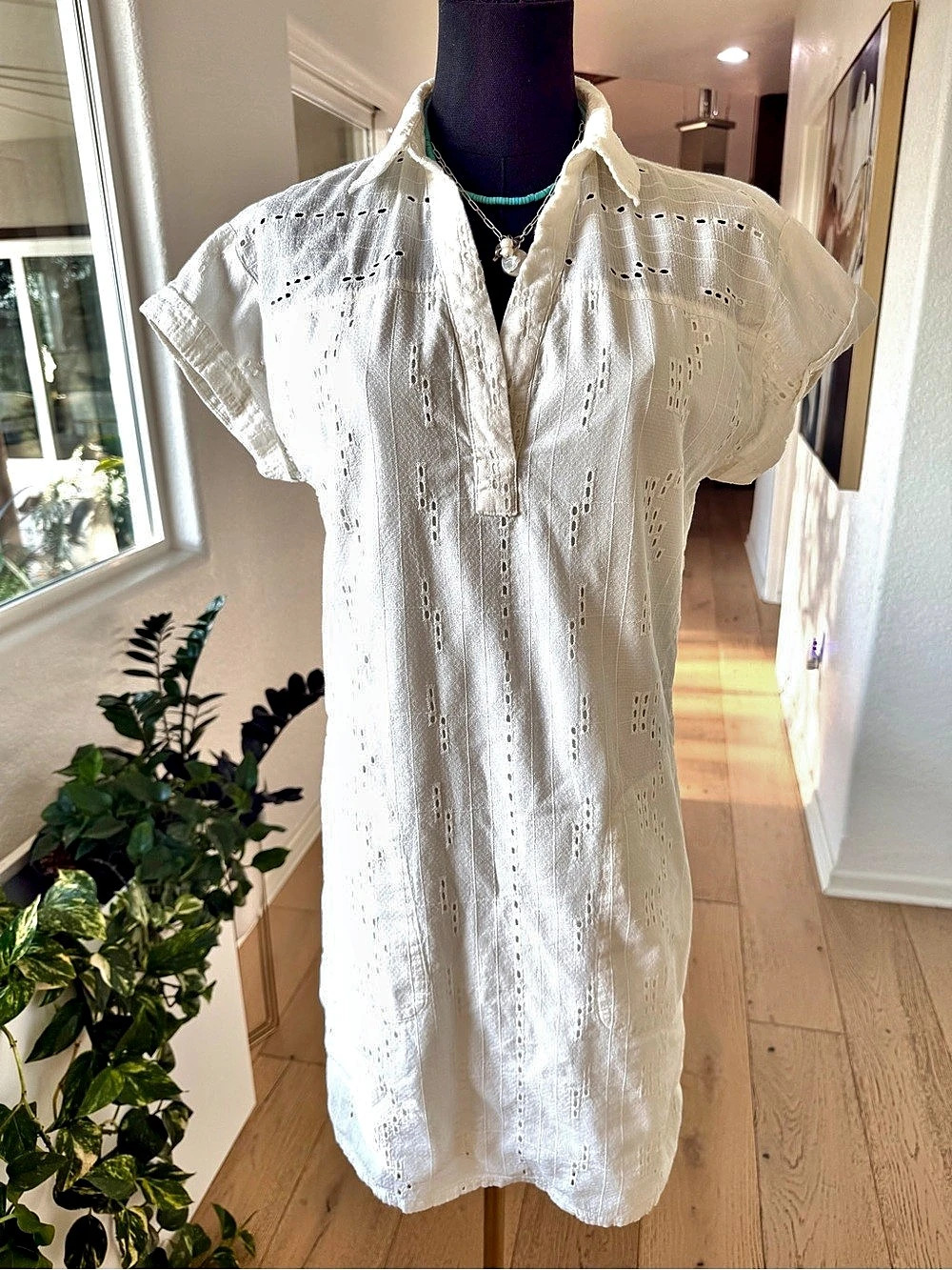 prAna Ladyland Dress Eyelet Mini Dress in White Size XS 100% Cotton Fully Lined
